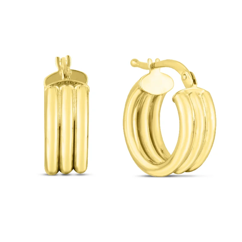 Best hoop earrings with gold-plated finishes for an affordable luxury vibe-14K 10mm Small Triple Row Round Hoops