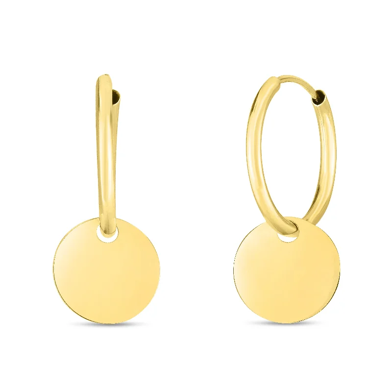 Best hoop earrings with hammered gold for a rustic yet elegant look-14K Dangle Circle Huggie Earring