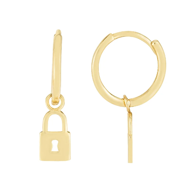 Hoop earrings with abstract shapes for an artistic and creative touch-14K Dangle Lock Huggies