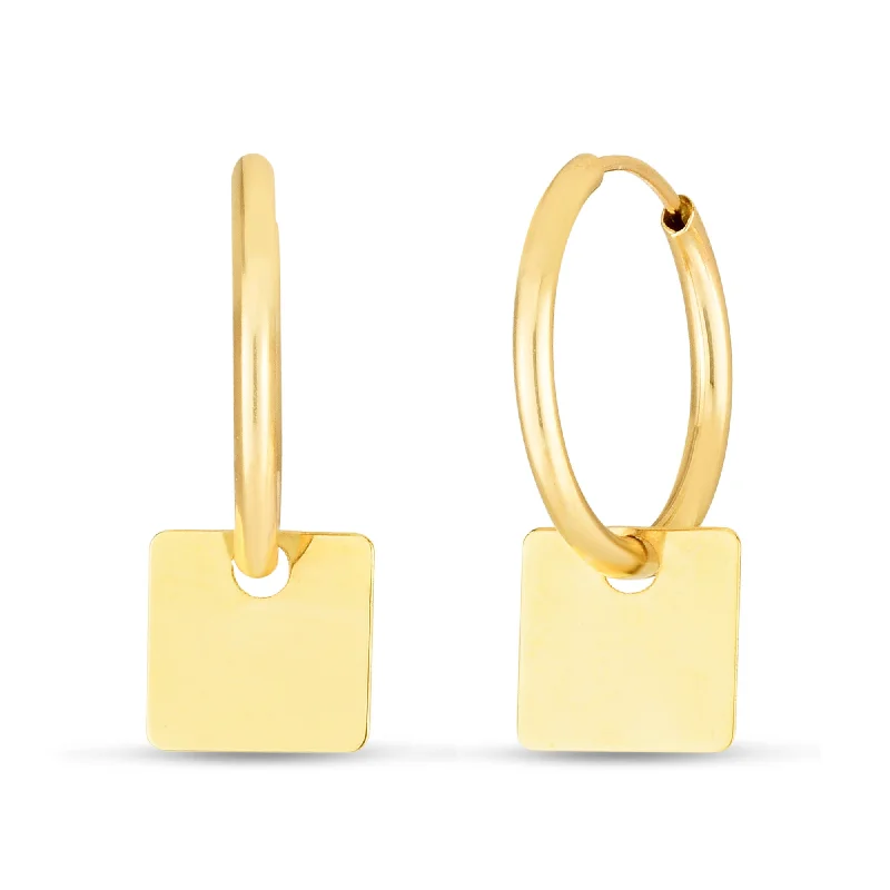 Hoop earrings with stacked layers for a bold and textured design-14K Dangle Square Huggie Earring