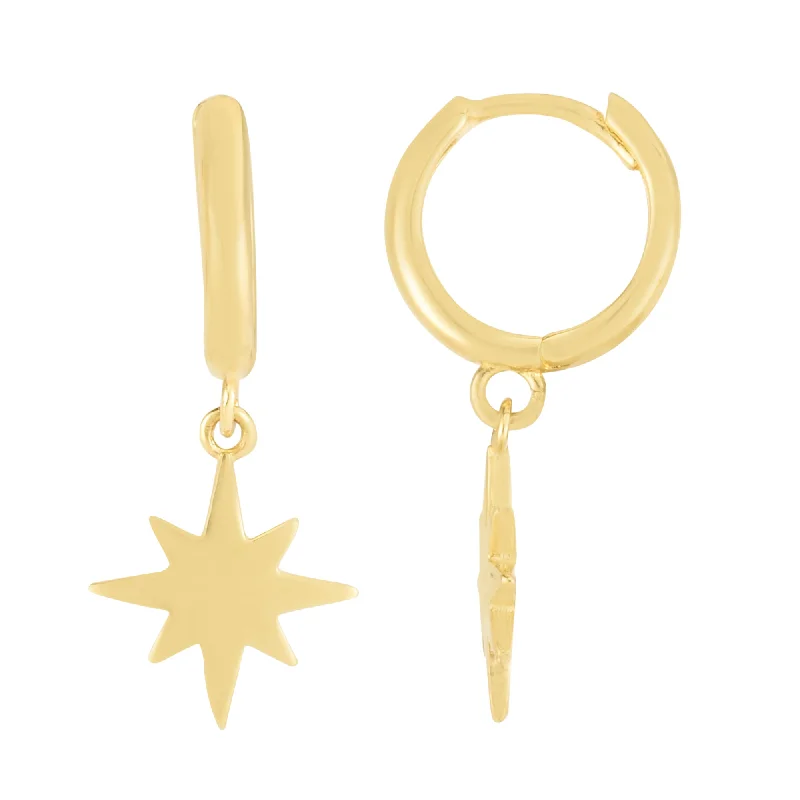 Hoop earrings with open designs for a modern, lighthearted vibe-14K Dangle Star Huggies