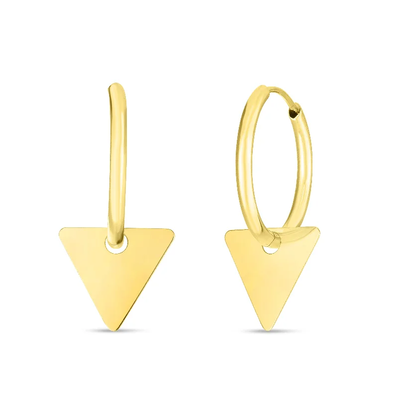 Best hoop earrings with vintage coins for a retro, antique-inspired style-14K Dangle Triangle Huggie Earring