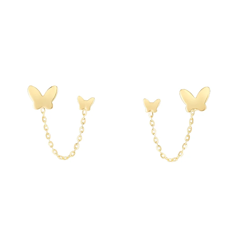 Best hoop earrings with butterfly motifs for a playful and whimsical appearance-14K Double Pierced Butterfly Earrings