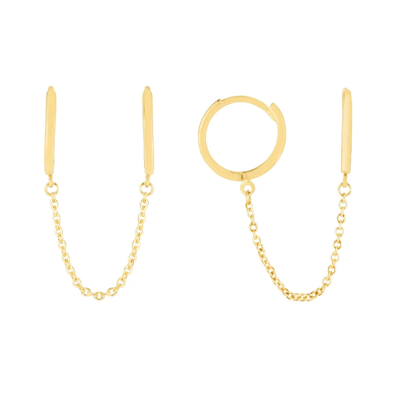 Best hoop earrings with minimalist designs for a clean and modern aesthetic-14K Double Pierced Chain Huggies