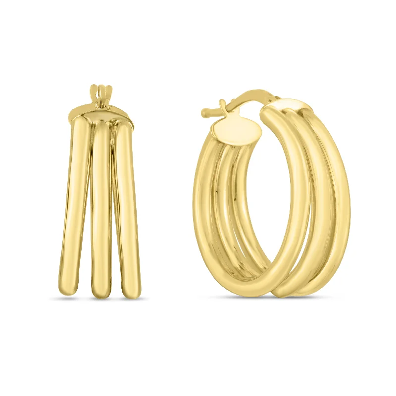 Hoop earrings with pearl accents for a chic and classic style-14K Gold 15mm Large Triple Row Hoops