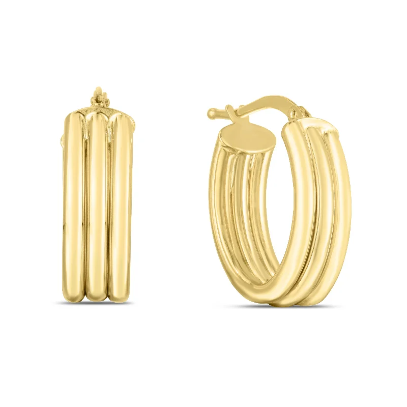 Hoop earrings with oversized designs for a bold, fashion-forward statement-14K Gold 17mm Triple Row Oval Hoops