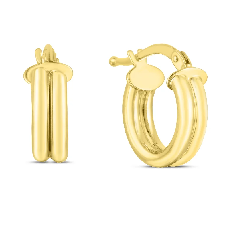 Hoop earrings with a chunky design for a bold and trendy statement-14K Gold 8mm Double Row Round Hoops