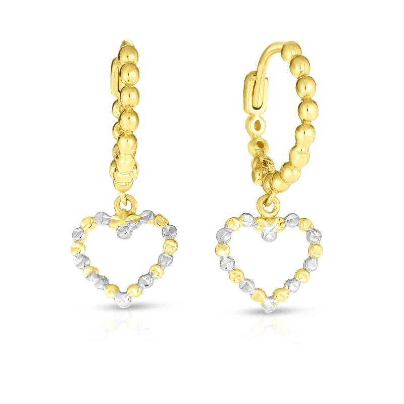 Hoop earrings with diamond-cut surfaces for added sparkle and shine-14K Gold Beaded Dangle Heart Drop Earring