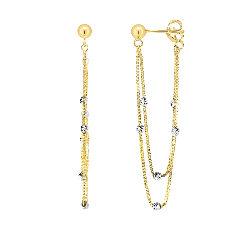 Hoop earrings with satin finishes for a smooth and elegant appearance-14K Gold Chain & Bead Station Front to Back Drop Earring