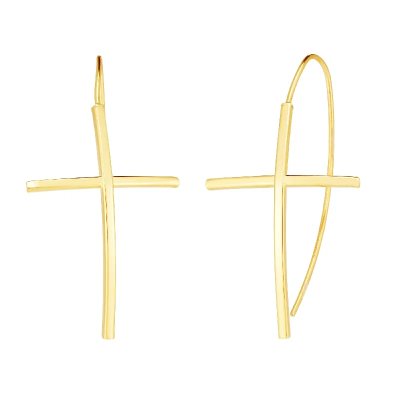 Best hoop earrings with geometric hexagon shapes for a modern, angular look-14K Gold Cross Threader Earring