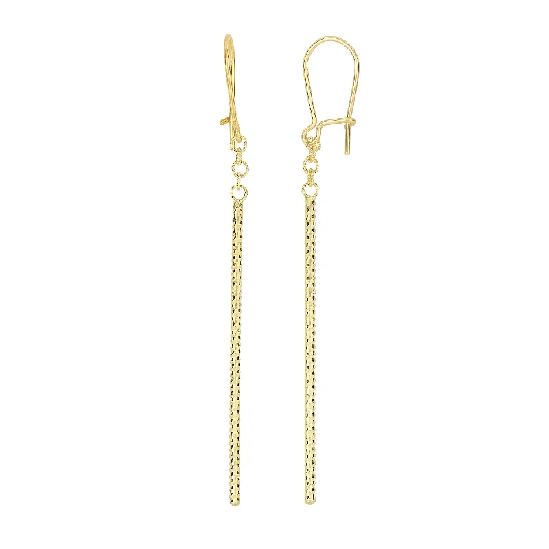 Hoop earrings with cut-out designs for a creative and lightweight effect-14K Gold Diamond Cut Bar Linear Drop Earring