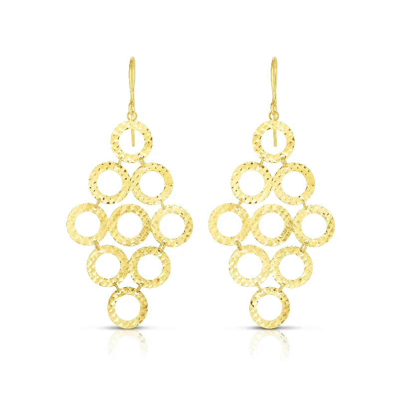 Best hoop earrings with geometric hexagon shapes for a modern, angular look-14K Gold Diamond Cut Circles Chandelier Earring