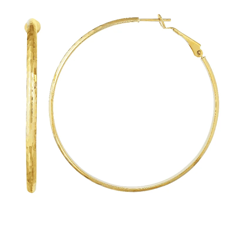 Hoop earrings with twisted leather for a chic and modern boho look-14K Gold Diamond Cut Large Omega Back Hoop Earring