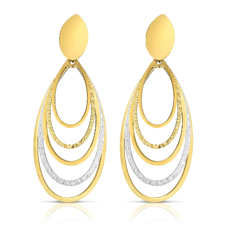 Best hoop earrings with baroque pearls for a luxurious and elegant vibe-14K Gold Diamond Cut & Polished Oval Multi-Layered Dangle Earring