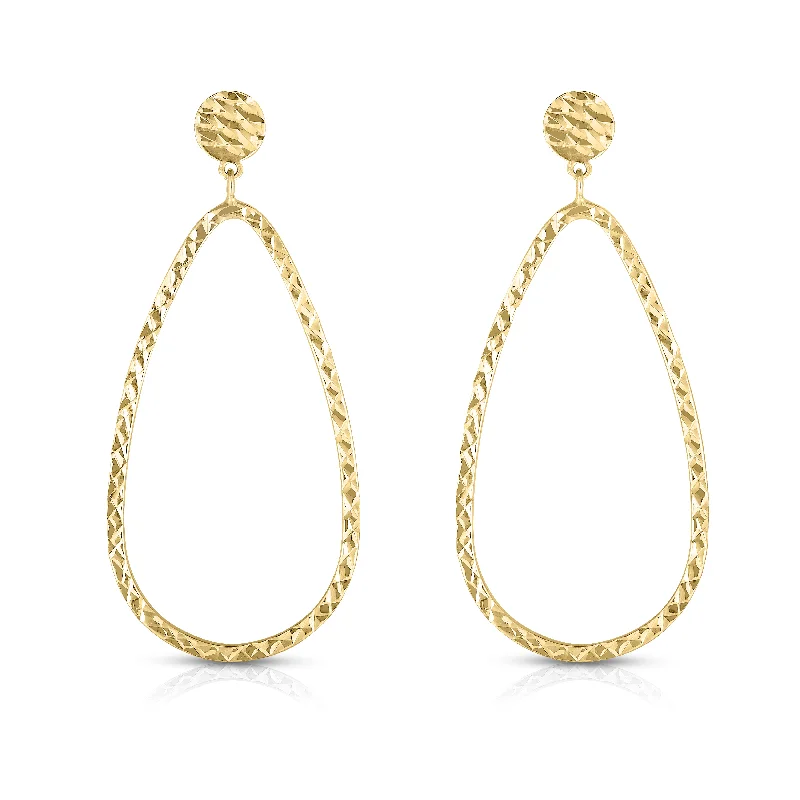 Best hoop earrings with matte finish for a sophisticated, understated design-14K Gold Diamond Cut Tear Drop Earring