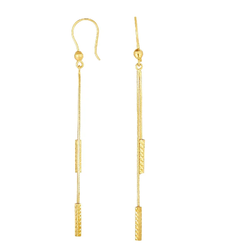 Best hoop earrings with stacked layers for a dimensional and bold look-14K Gold Double Diamond Cut Bar Linear Drop Earring