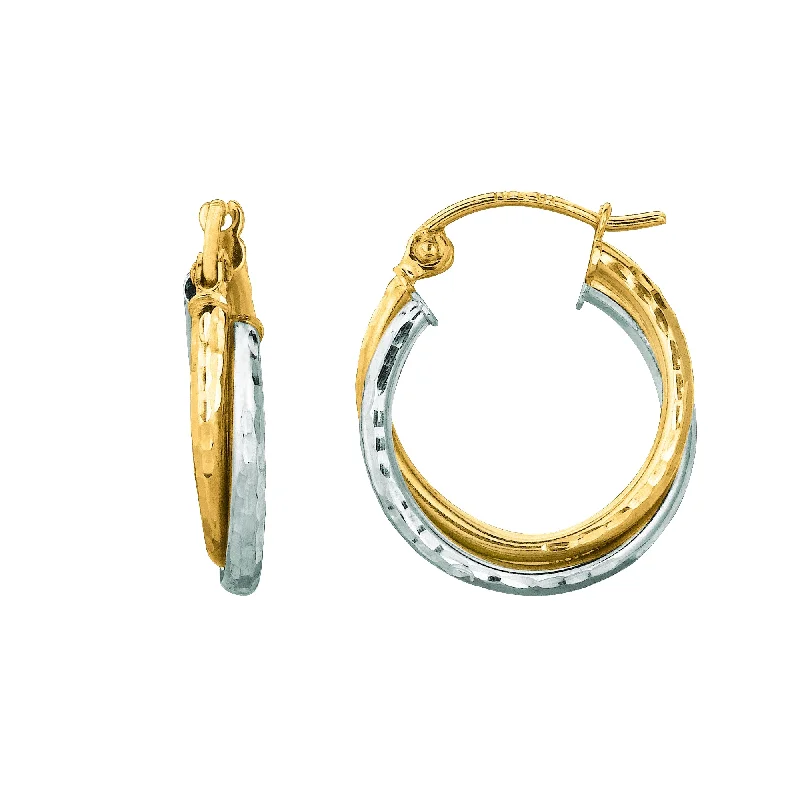 Best hoop earrings with minimalist designs for a clean and modern aesthetic-14K Gold Double Row Diamond Cut Hoop Earring