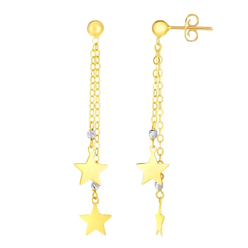 Best hoop earrings with multi-colored gemstones for a vibrant and lively touch-14K Gold Double Star Drop Earring