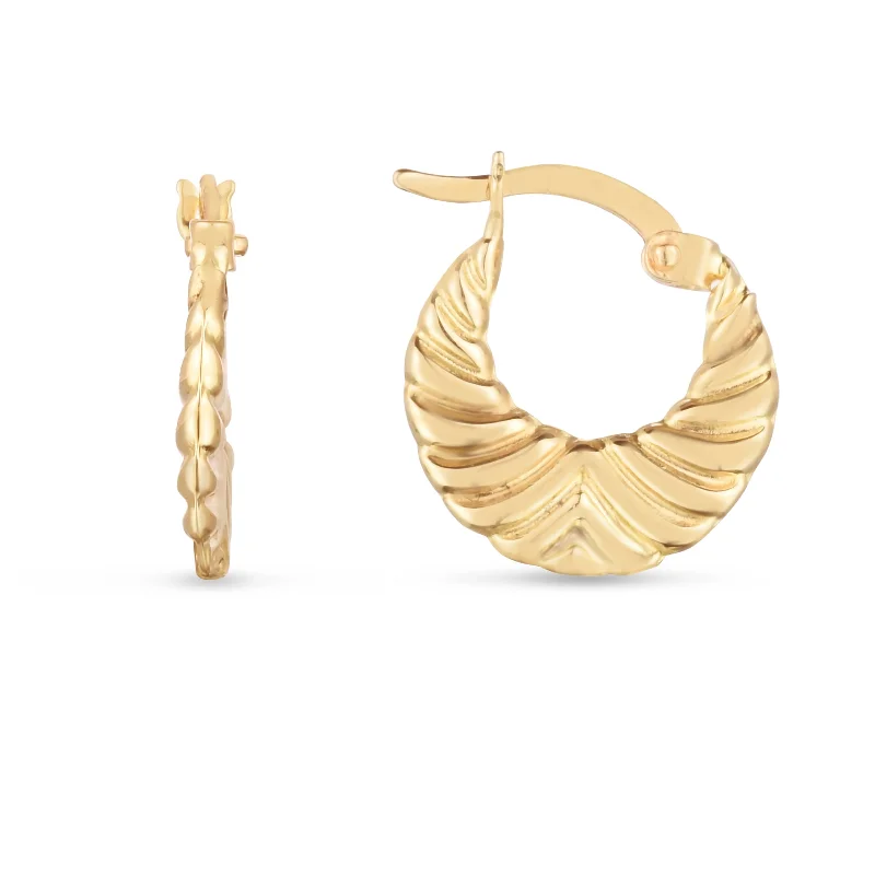 Best hoop earrings with twisted rope designs for a nautical-inspired style-14K Gold Graduated Grooved Hoops