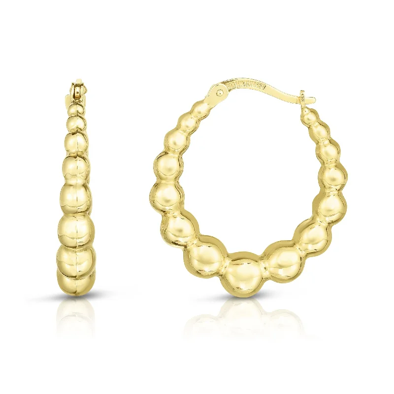 Medium hoop earrings for an everyday look with the perfect balance of style-14K Gold Graduated Puffy Bead Hoop Earring