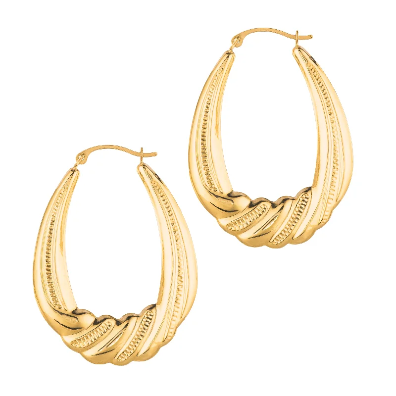 Hoop earrings with faceted crystals for added sparkle and shine-14K Gold Graduated Puffy Oval Twist Back to Back Hoop Earring