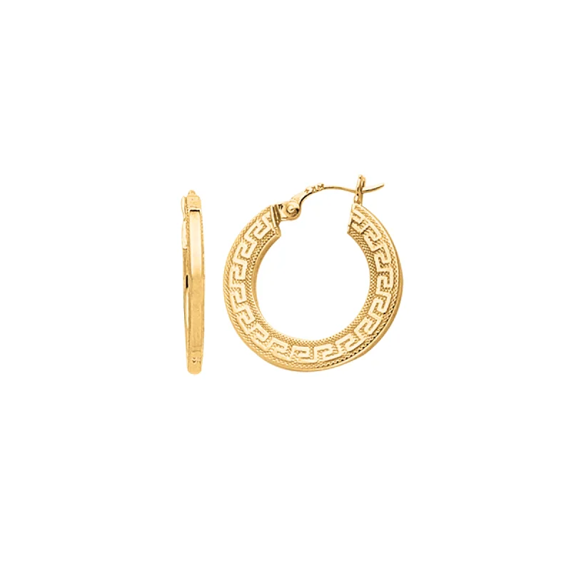 Hoop earrings with leather accents for a sleek and bold combination-14K Gold Greek Key Hoop Earring