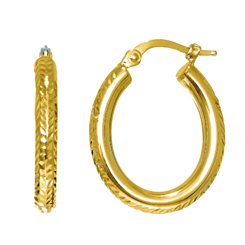 Best hoop earrings with enamel details for a colorful and modern look-14K Gold Hinged Oval Diamond Cut Hoop Earring