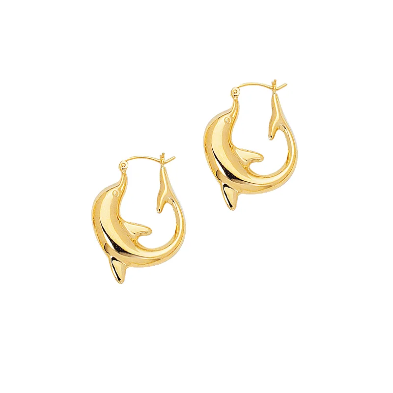 Hoop earrings with spiral designs for a dynamic and fluid look-14K Gold Large Dolphin Back to Back Hoop Earring