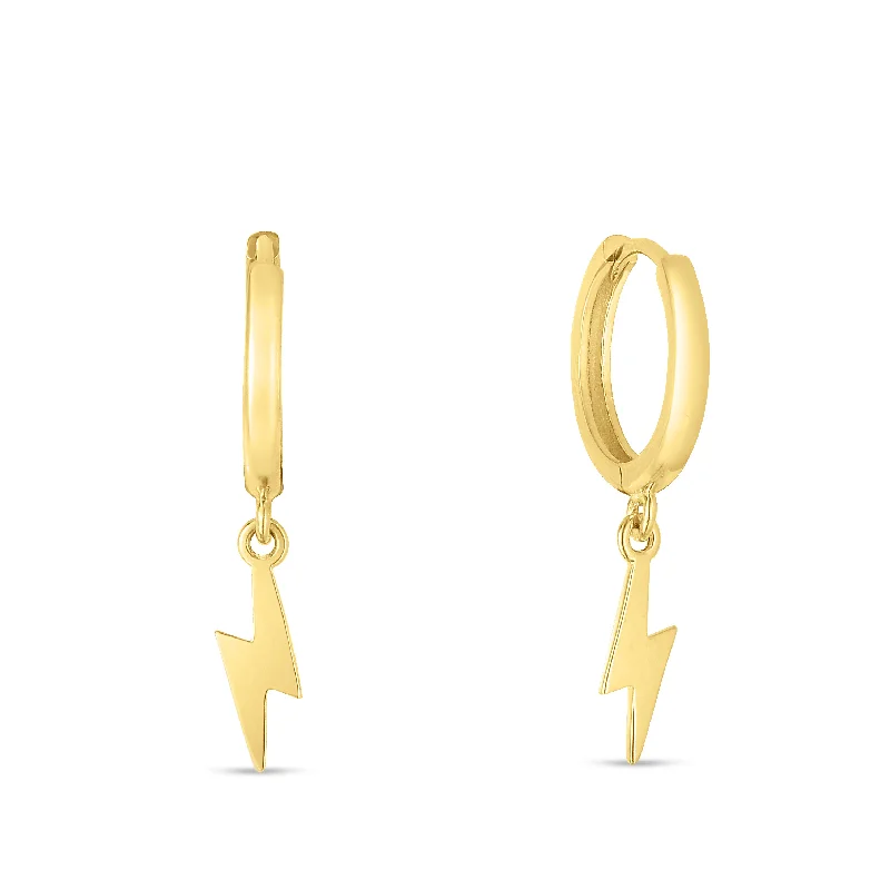 Best hoop earrings with custom engravings for a personalized and meaningful gift-14K Gold Lighting Bolt Drop Hoop Earrings