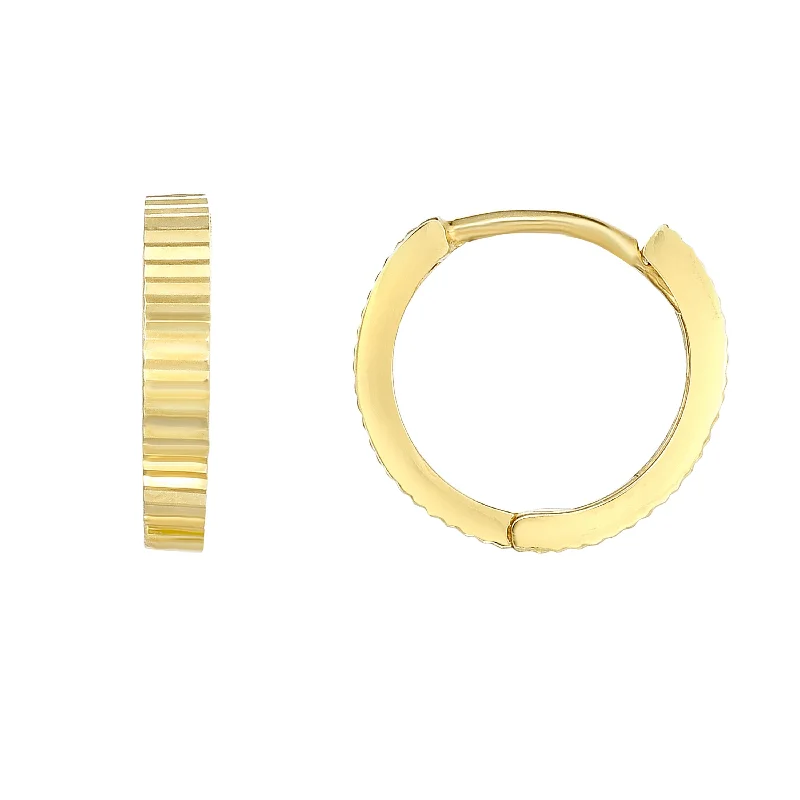 Hoop earrings with luxe velvet finishes for a rich and luxurious touch-14K Gold Linear Diamond Cut Huggie Earring