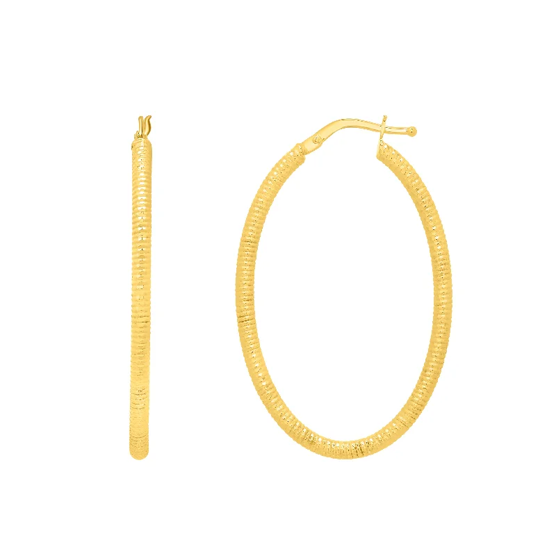 Best hoop earrings with sterling silver for an affordable and chic design-14K Gold Oval Diamond Cut Hoop Earring