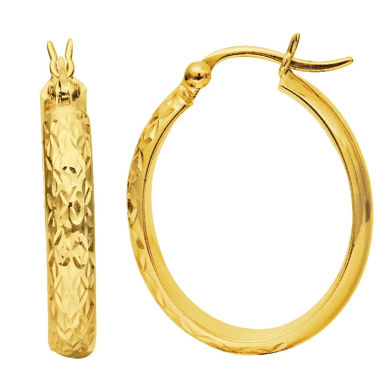 Best hoop earrings with smooth ceramic finishes for a polished, clean style-14K Gold Oval Diamond Cut Hoop Earring