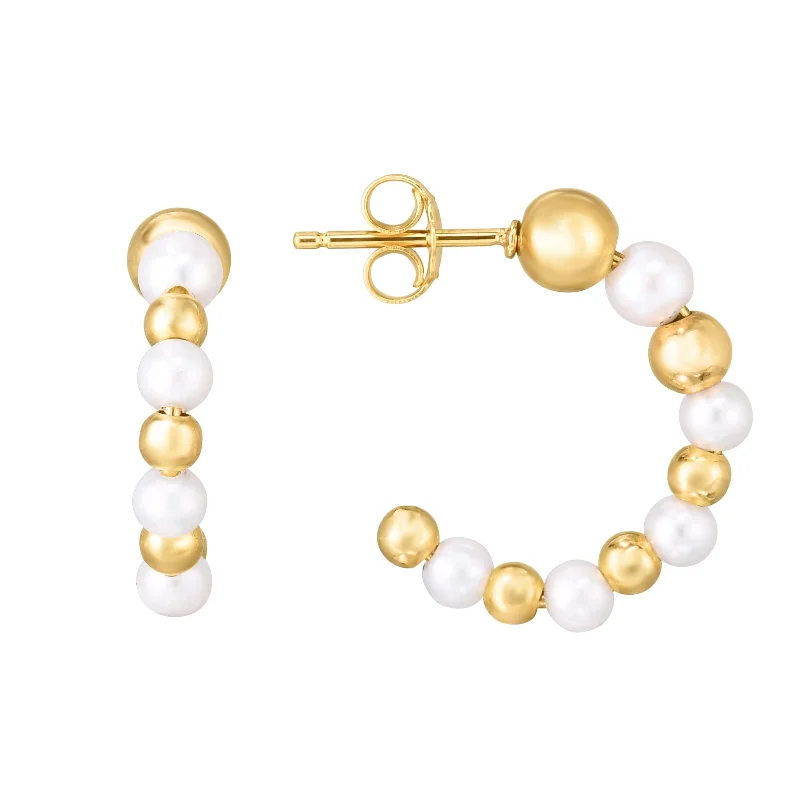 Hoop earrings with multi-tone finishes for a colorful and layered effect-14K Gold Pearl & Bead C Hoop