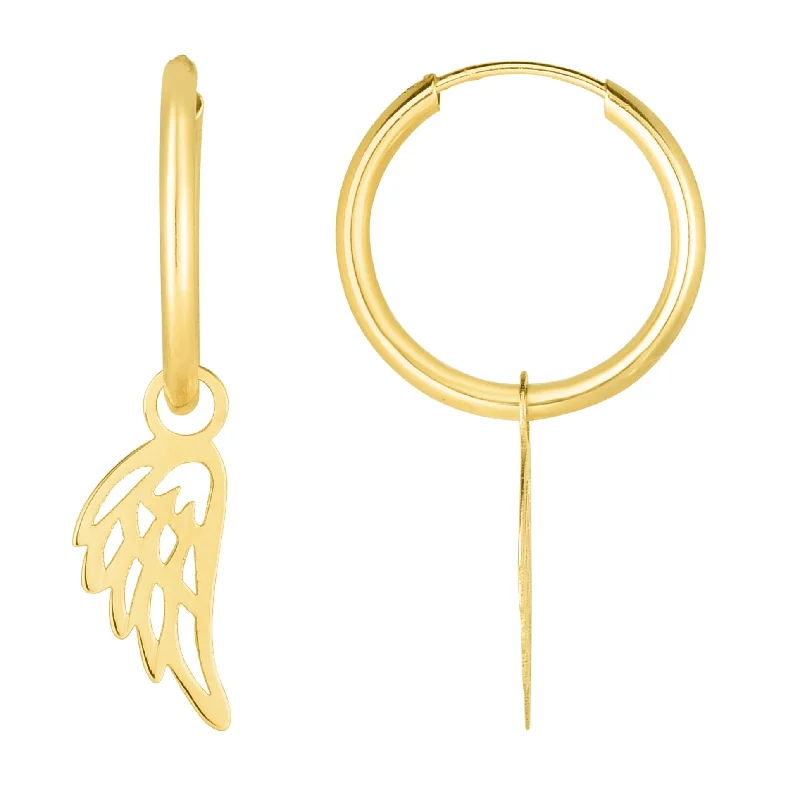 Best hoop earrings with geometric hexagon shapes for a modern, angular look-14K Gold Polished Angel Wing Dangle Hoop