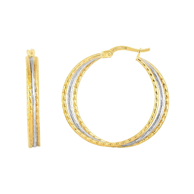 Best hoop earrings with lever-back closures for secure and easy wear-14K Gold Polished & Diamond Cut Double Row Hoop Earring