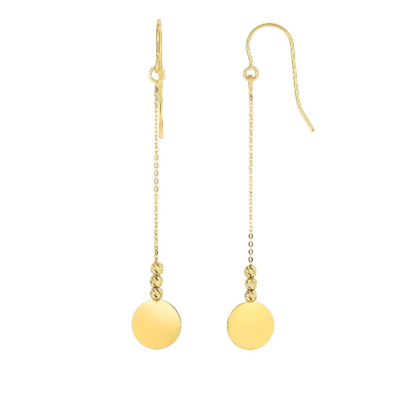 Best hoop earrings with asymmetrical designs for a fashion-forward, avant-garde look-14K Gold Polished Disc & Bead Drop Earring