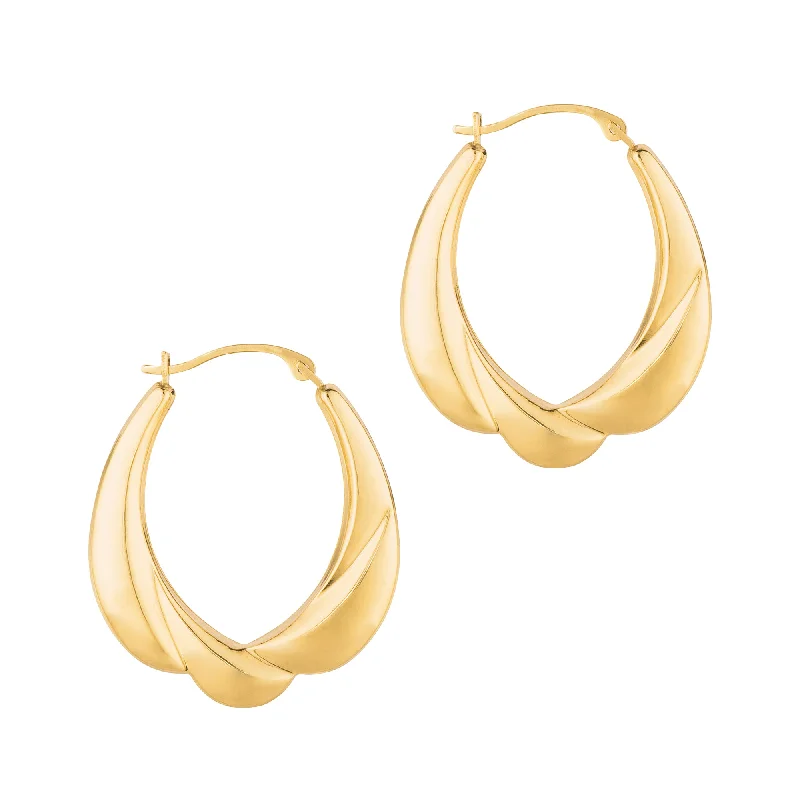 Hoop earrings with twisted leather for a chic and modern boho look-14K Gold Polished Puffy Scalloped Back to Back Hoop Earring