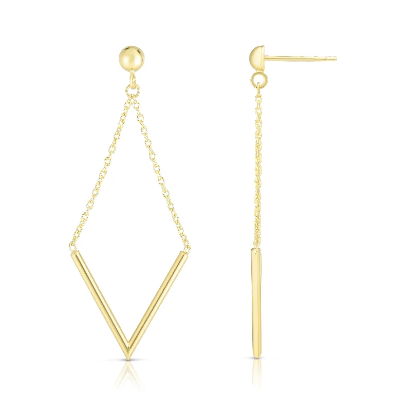 Best hoop earrings with geometric pendants for a modern, chic appeal-14K Gold Polished V Drop Earring