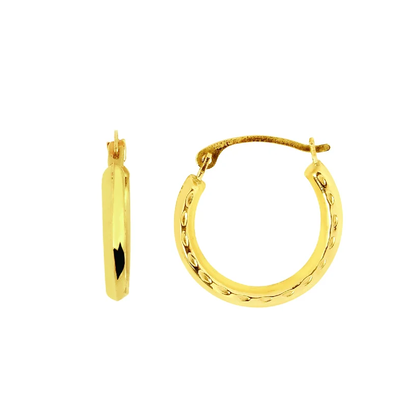 Hoop earrings with rhinestone-studded rims for a glamorous touch-14K Gold Polished with Diamond Cut Detail Back to Back Hoop Earring