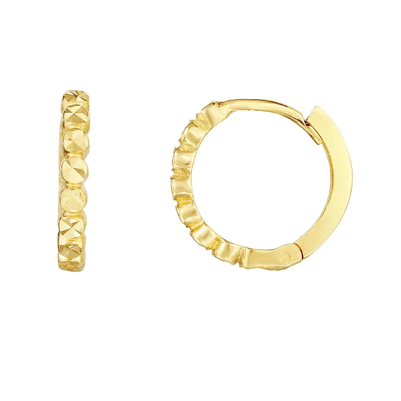 Best hoop earrings with geometric pendants for a modern, chic appeal-14K Gold Round Diamond Cut Huggie Earring