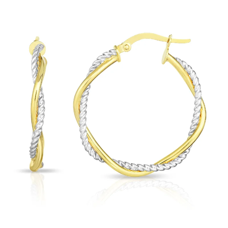 Hoop earrings with a matte finish for a sleek and sophisticated appearance-14K Gold Round Twist & Polished Hoop Earring