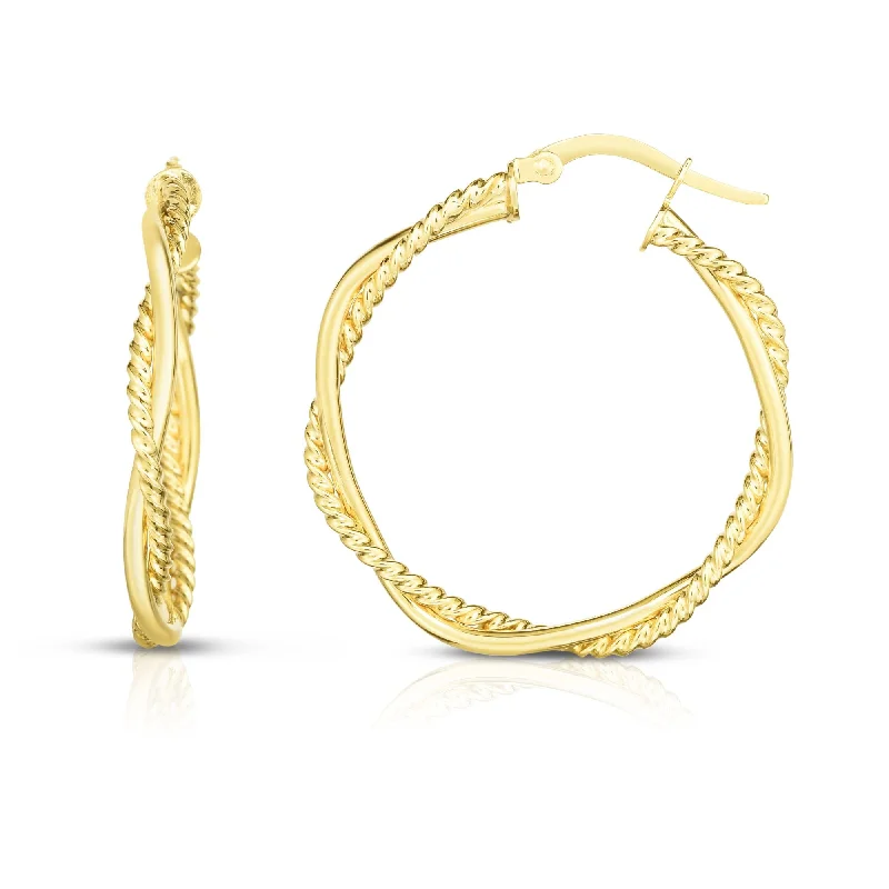 Hoop earrings with pearl accents for a chic and classic style-14K Gold Round Twist & Polished Hoop Earring