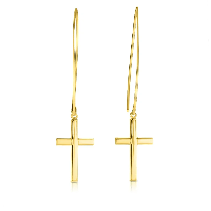 Hoop earrings with faceted crystals for added sparkle and shine-14K Gold Small Cross Threader Earring