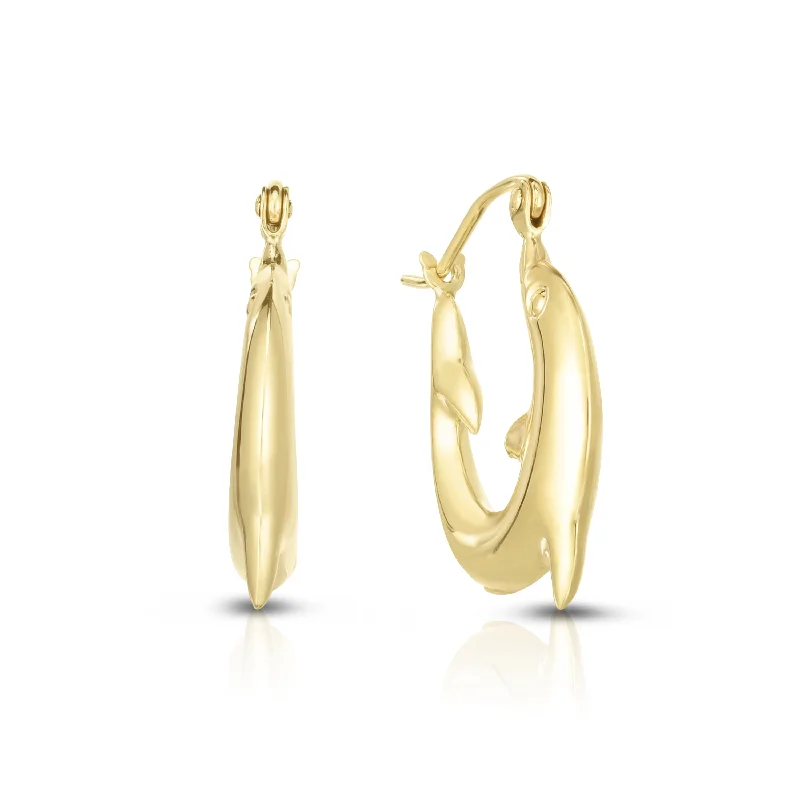 Hoop earrings with oversized pearl accents for a statement-making look-14K Gold Small Dolphin Back to Back Hoop Earring