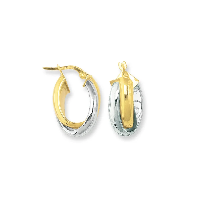 Hoop earrings with abstract shapes for an artistic and creative touch-14K Gold Small Oval Double Row Hoop Earring