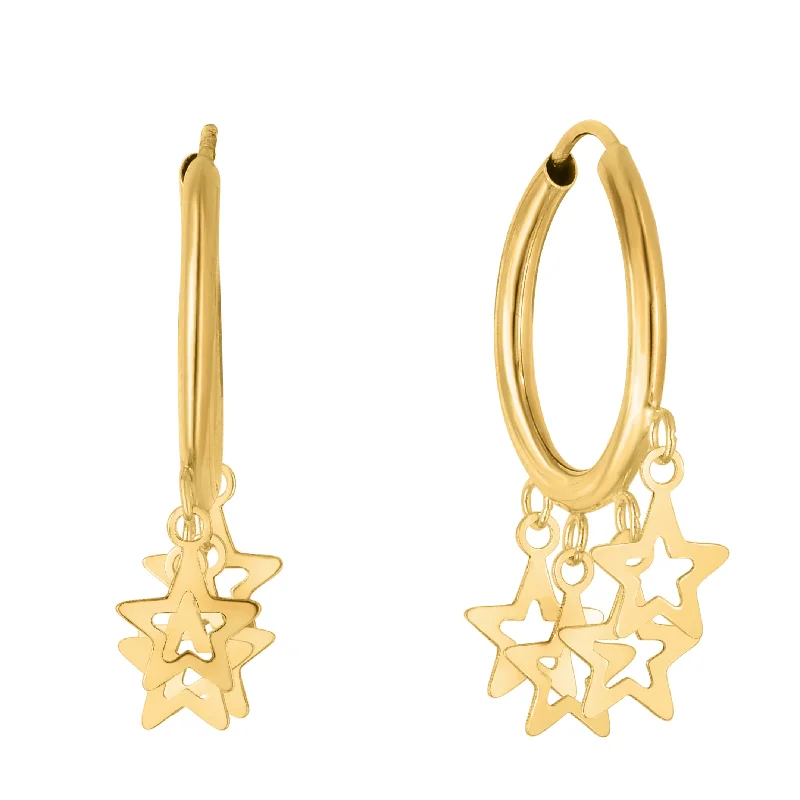 Medium hoop earrings for an everyday look with the perfect balance of style-14K Gold Star Charm Hoops