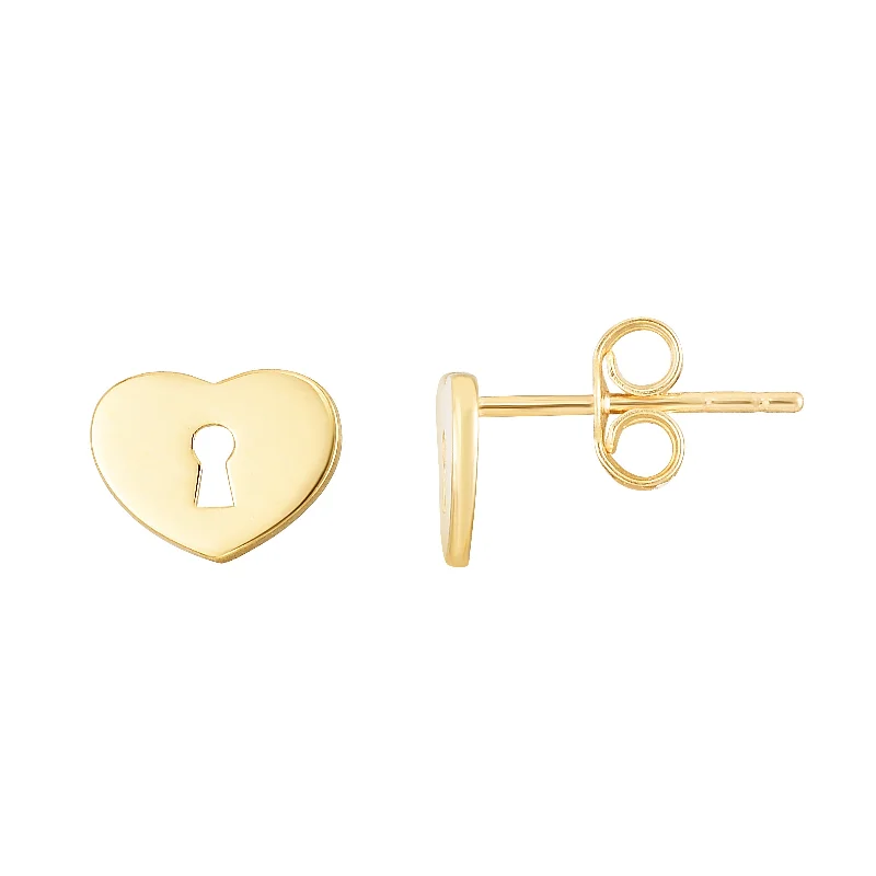 Hoop earrings with leather accents for a sleek and bold combination-14K Heart Padlock Studs