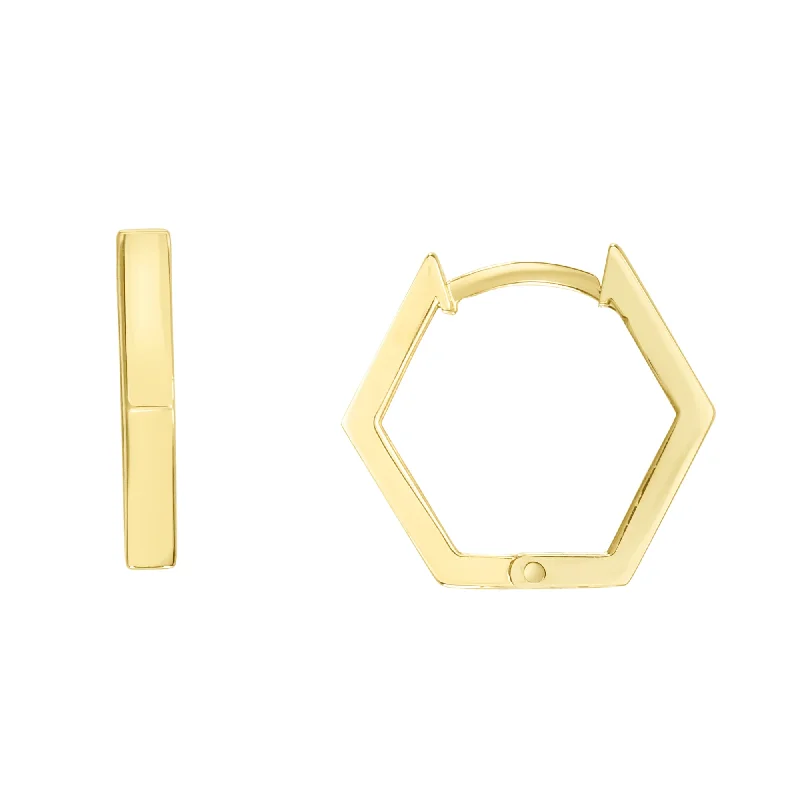 Best hoop earrings with marbled designs for a trendy and artistic effect-14K Hexagon Huggies