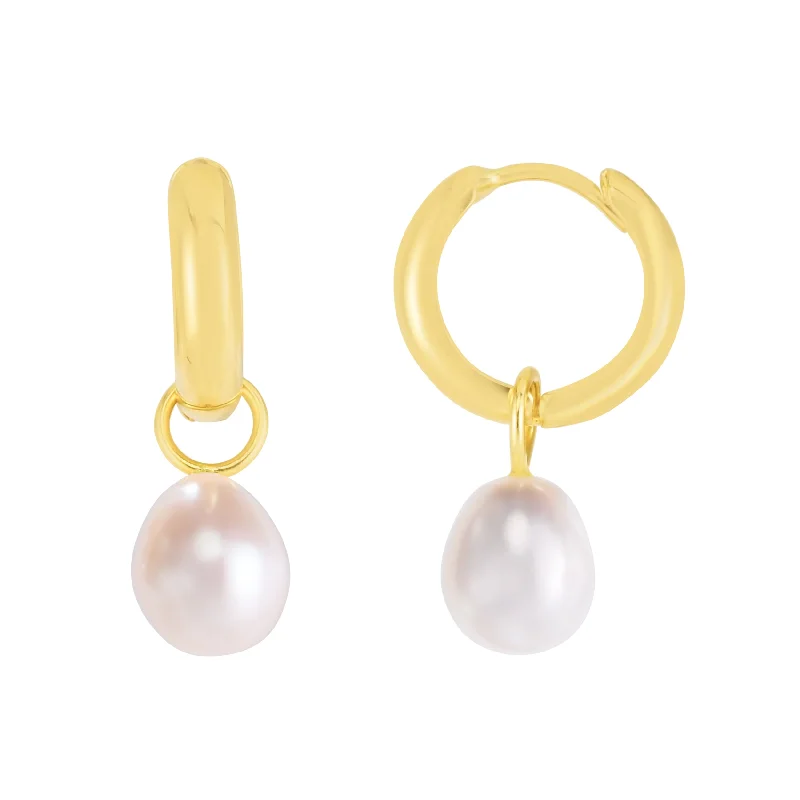 Hoop earrings with removable pendants for a versatile and customizable accessory-14K Pearl Drop Huggie Earrings