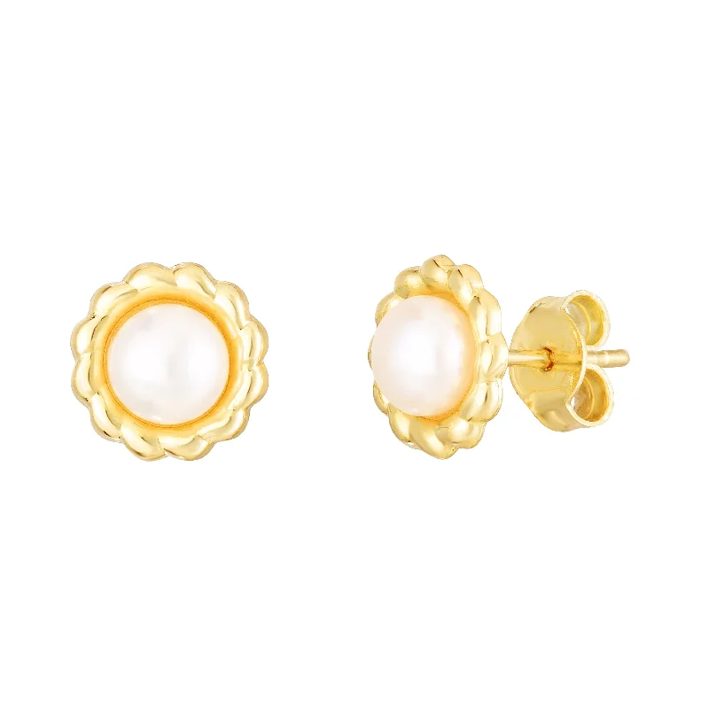 Best hoop earrings with blackened metal for an edgy and bold appearance-14K Pearl Flower Studs